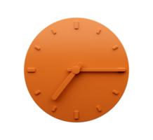 Minimal Orange clock quarter past Seven o'clock abstract Minimalist wall clock Seven fifteen 3d Illustration png