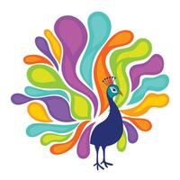 lleno color pavo real con de colores plumas dibujos animados vector