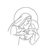 The Virgin Mary holds the baby Jesus in her arms. Holy Virgin Mary. vector