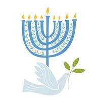 Traditional festive Menorah, and dove of Peace with branch vector