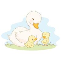 Mother duck and her ducklings, happy mothers day. vector