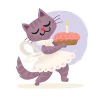 Cute cats girl chef holding a cake. vector