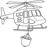 Firefighting Helicopter Isolated Coloring Page vector