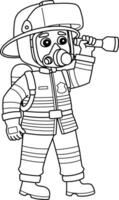 Firefighter Full Gear Isolated Coloring Page vector