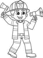 Male Firefighter Isolated Coloring Page for Kids vector