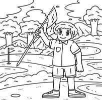 Golf Golfer Sticking Flagstick Coloring Page vector