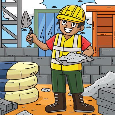 Construction Worker with a Plaster Colored Cartoon
