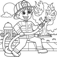 Firefighter Putting Out a Fire Coloring Page vector