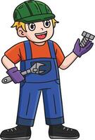 Construction Worker Wrench Bolt Cartoon Clipart vector