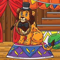 Circus Lion Biting Whip Colored Cartoon vector