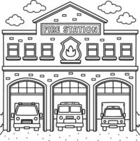 Fire Station Coloring Page for Kids vector