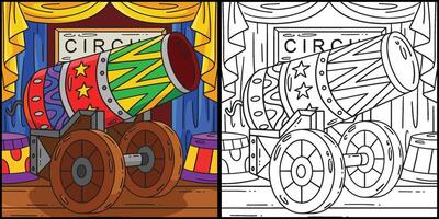 Circus Cannon Coloring Page Colored Illustration vector