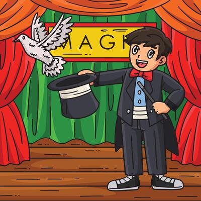 Circus Magician with a Dove Colored Cartoon