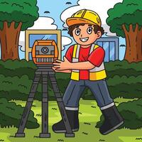 Construction Engineer with Surveying Tool Colored vector