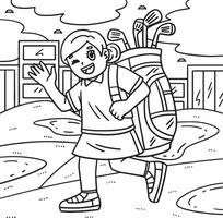 Golf Female Golfer Carrying a Bag Coloring Page vector