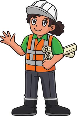 Construction Architect with Blueprints Clipart