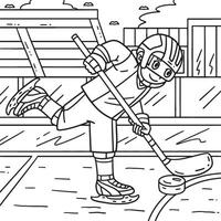 Ice Hockey Player Directing Puck Coloring Page vector