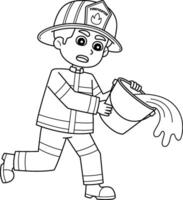 Firefighter Holding a Bucket of Water Isolated vector