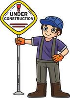 Construction Worker Holding a Signage Clipart vector