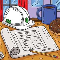 Construction Blueprint, a Pencil Hard Hat Colored vector