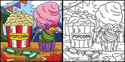 Circus Snacks Popcorn Colored Illustration vector