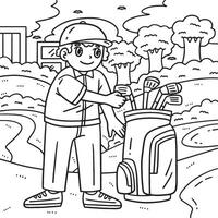 Golf Golfer Choosing Club Coloring Page for Kids vector