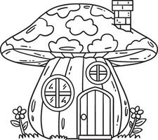 Mushroom House Isolated Coloring Page for Kids vector