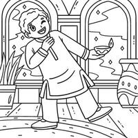 diwali chico bailando colorante página para niños vector