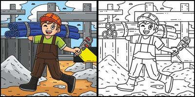 Construction Plumber Pipes Coloring Illustration vector