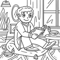 Diwali Boy Reading a Story Coloring Page for Kids vector