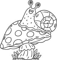 Mushroom and Snail Isolated Coloring Page for Kids vector