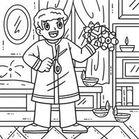 Diwali Child with Rangoli Cut Outs Coloring Page vector