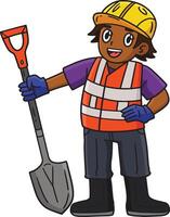 Construction Worker with a Shovel Cartoon Clipart vector