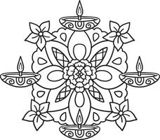 Diwali Rangoli Isolated Coloring Page for Kids vector