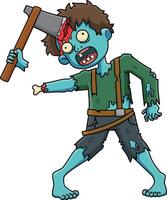 Zombie with an Axe in His Head Cartoon Clipart vector