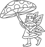 Fairy with Mushroom Umbrella Isolated Coloring vector