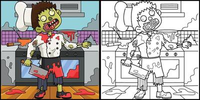 Zombie Chef Coloring Page Colored Illustration vector