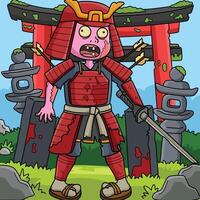 Zombie Samurai Colored Cartoon Illustration vector