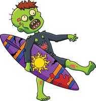 Zombie Surfer Cartoon Colored Clipart Illustration vector