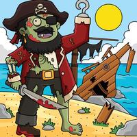 Zombie Pirate Captain Colored Cartoon Illustration vector