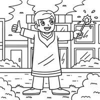 Diwali Child with Sparkler Coloring Page for Kids vector