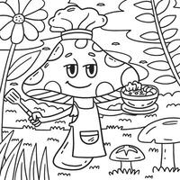 Mushroom Chef Coloring Page for Kids vector