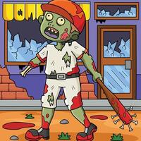 Zombie Holding a Baseball Bat Colored Cartoon vector