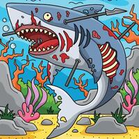 Zombie Shark Colored Cartoon Illustration vector