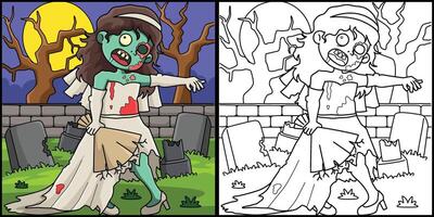 Zombie Bride Coloring Page Colored Illustration vector