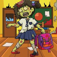 Zombie School Girl Colored Cartoon Illustration vector