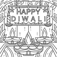 Happy Diwali on Top of Candle Coloring Page vector