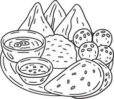 Diwali Food on Thali Plat Isolated Coloring Page vector