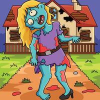 Zombie Girl Colored Cartoon Illustration vector