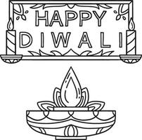 Happy Diwali on Top of Candle Isolated Coloring vector